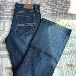 Men's Dark Blue Bootcut Jeans with Classic Stitching